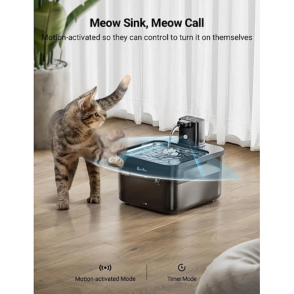 DownyPaws 2.5L Automatic Stainless Steel Cat Water Fountain with 4000mAh Wireless Battery and Integrated Sensor Dispenser