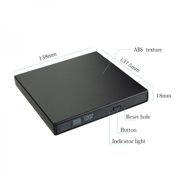 External USB 2.0 Disc Reader and Writer, Reads DVD RW and CD RW, Compatible with Windows XP/7/8/10 and Mac Devices
