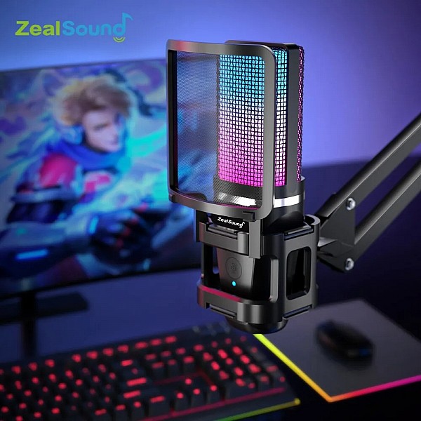 RGB Recording Microphone With Articulated Arm/USB Condenser Mic with Tripod For Gaming Podcasting Streaming Youtube