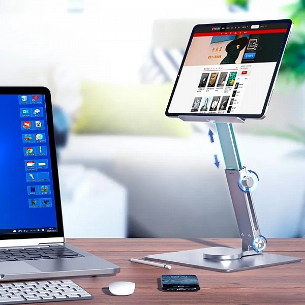 Aluminum Tablet Stand 360°Rotating Folding Adjustable Desk Holder Mount Riser for 4-14 Inc Tablets
