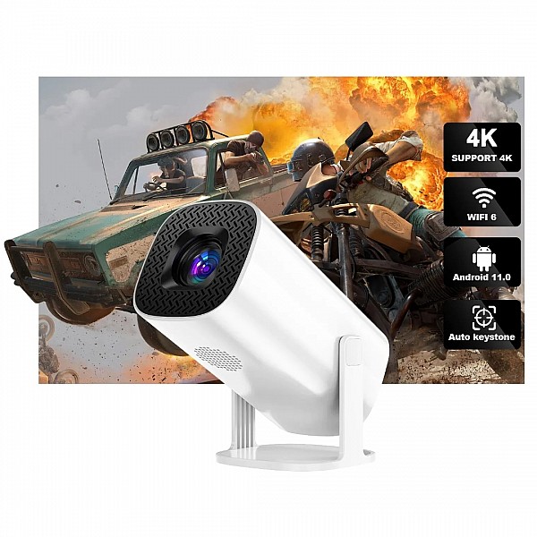 Android 11 Mini Portable Projector, 280ANSI with WiFi 6, Bluetooth Smart, and 2.4g/5.8g frequencies, perfect for outdoor use