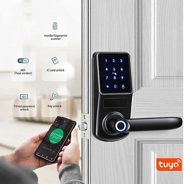 RAYKUBE A290F Smart Fingerprint Door Lock with Tuya APP, Wifi Remote Control, Key and IC Card Access for Smart Home