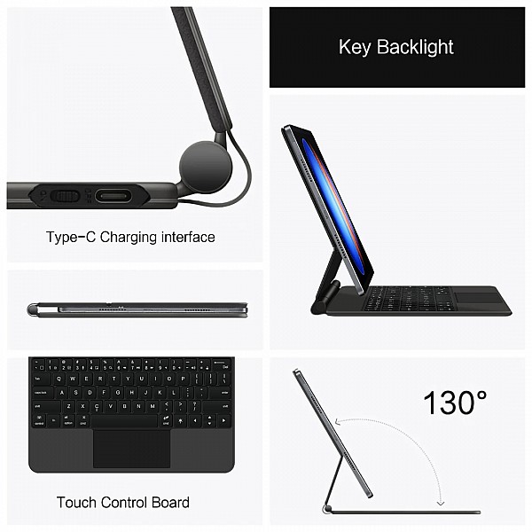 Backlit Touchpad Magic Keyboard for Xiaomi Pad 6S Pro 12.4" (2024) - Magnetic Smart Case with Wireless Keyboard ( Arabic / English Layout )