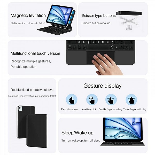 Backlit Touchpad Magic Keyboard For New iPad Air 6th Gen M2 Air 11 Inch 2024 A2902 Magnetic Smart Case Wireless Keyboard Arabic/English Layout